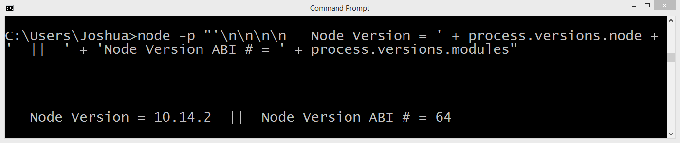 NodeJS - Getting Version and ABI Version from Command Line